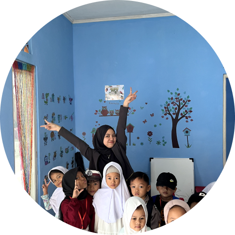 Teacher with students in a classroom